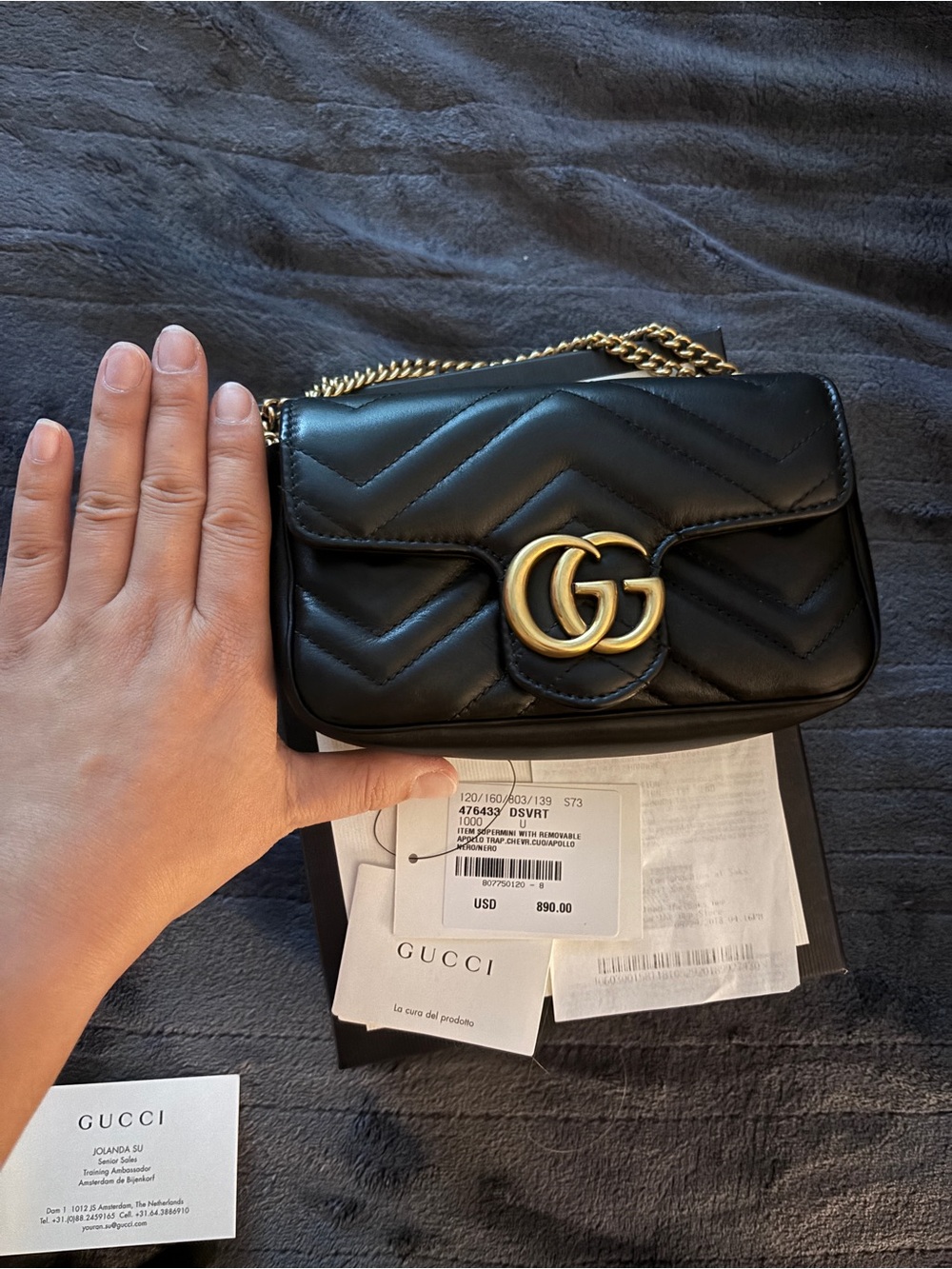 Gucci Black Matelassé Chevron Leather Crossbody with Gold GG